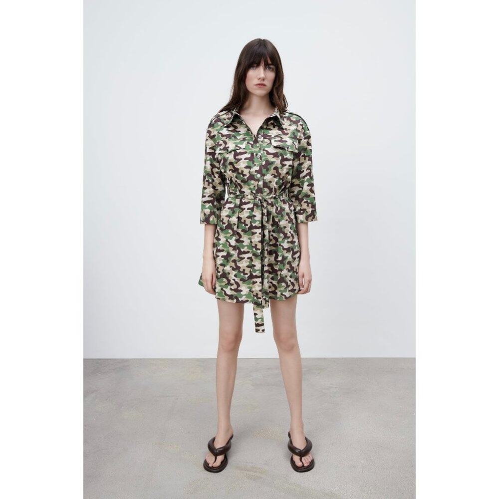ZARA Camo Printed Mini Shirt Dress